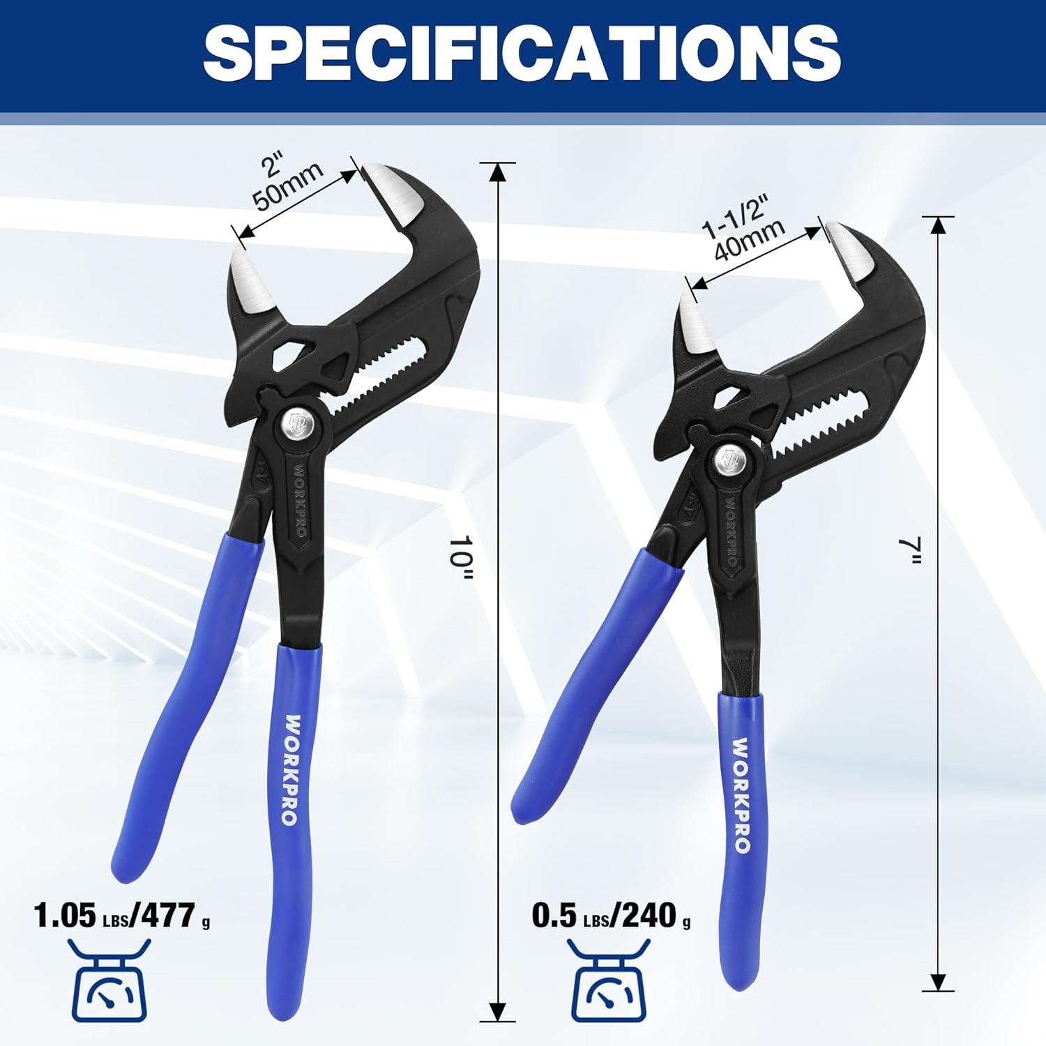 Adjustable parallel smooth jaw plier wrench with black head and blue grip handles