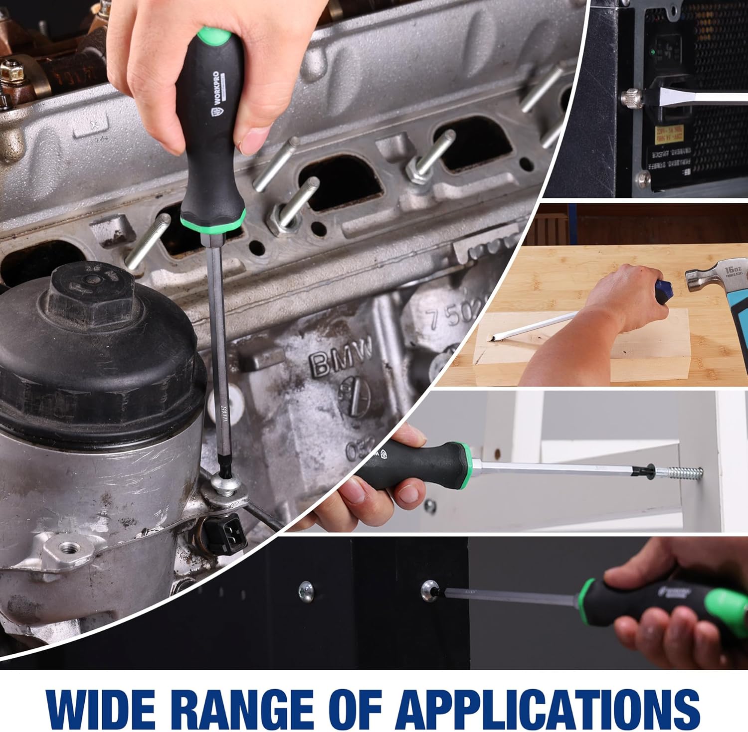 Magnetic screwdriver in use on metal equipment, with a green-tipped shaft