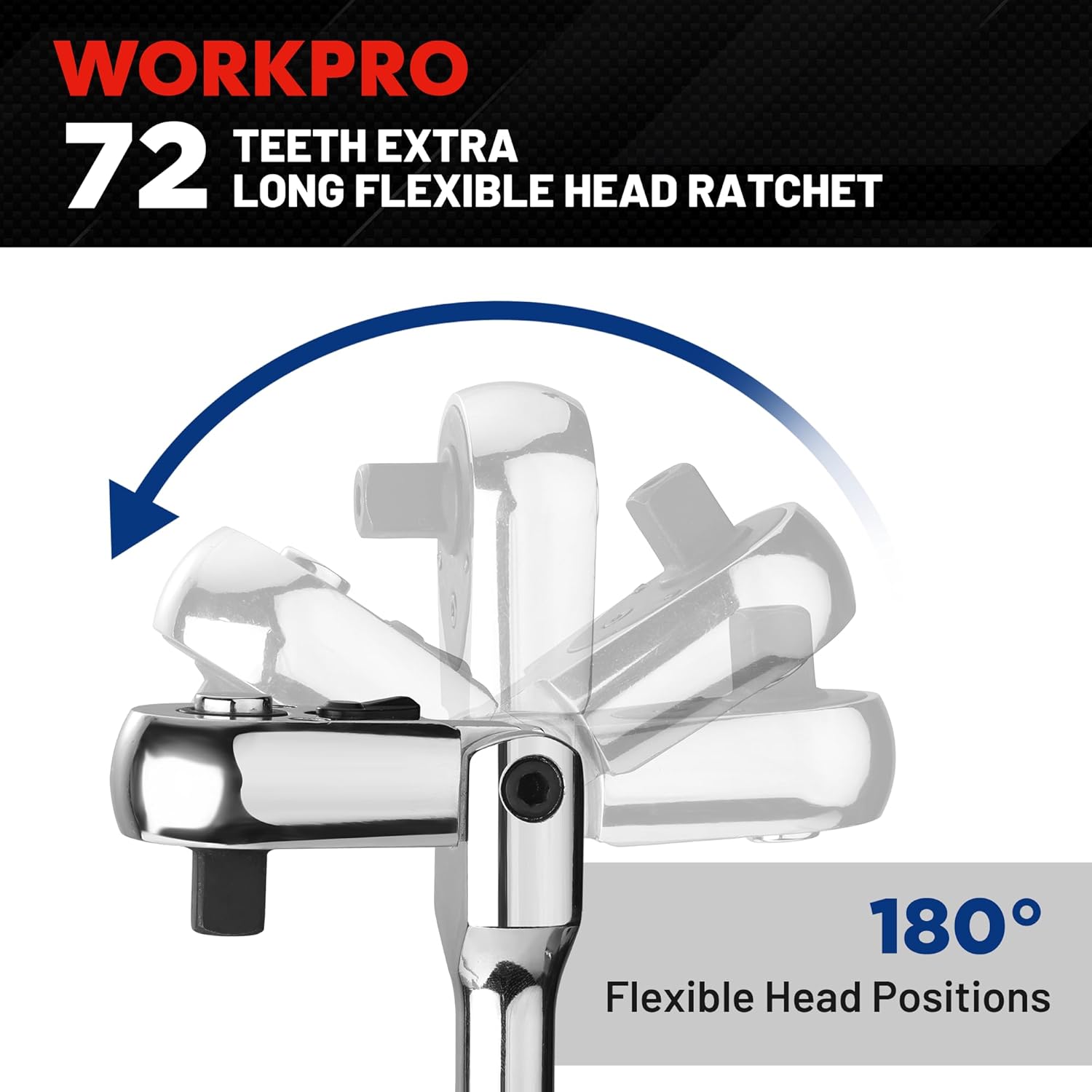 Flex-head ratchet wrench with multiple head positions for tight spaces