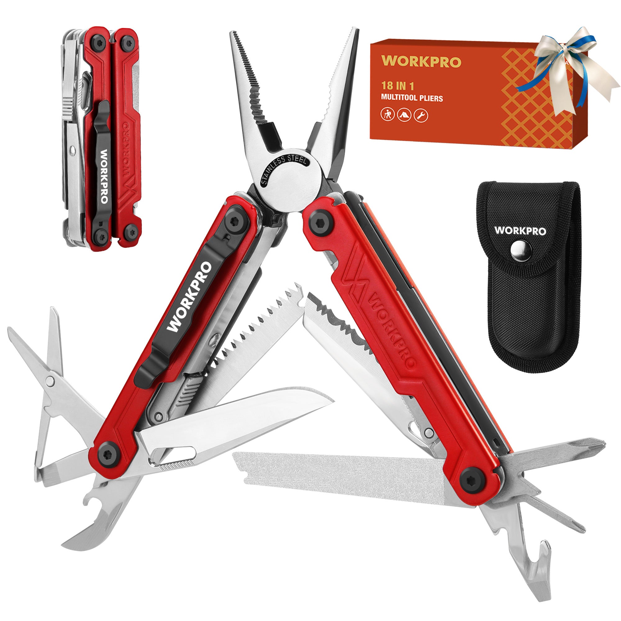 WORKPRO 18-in-1 Multi Tool Pliers, Red