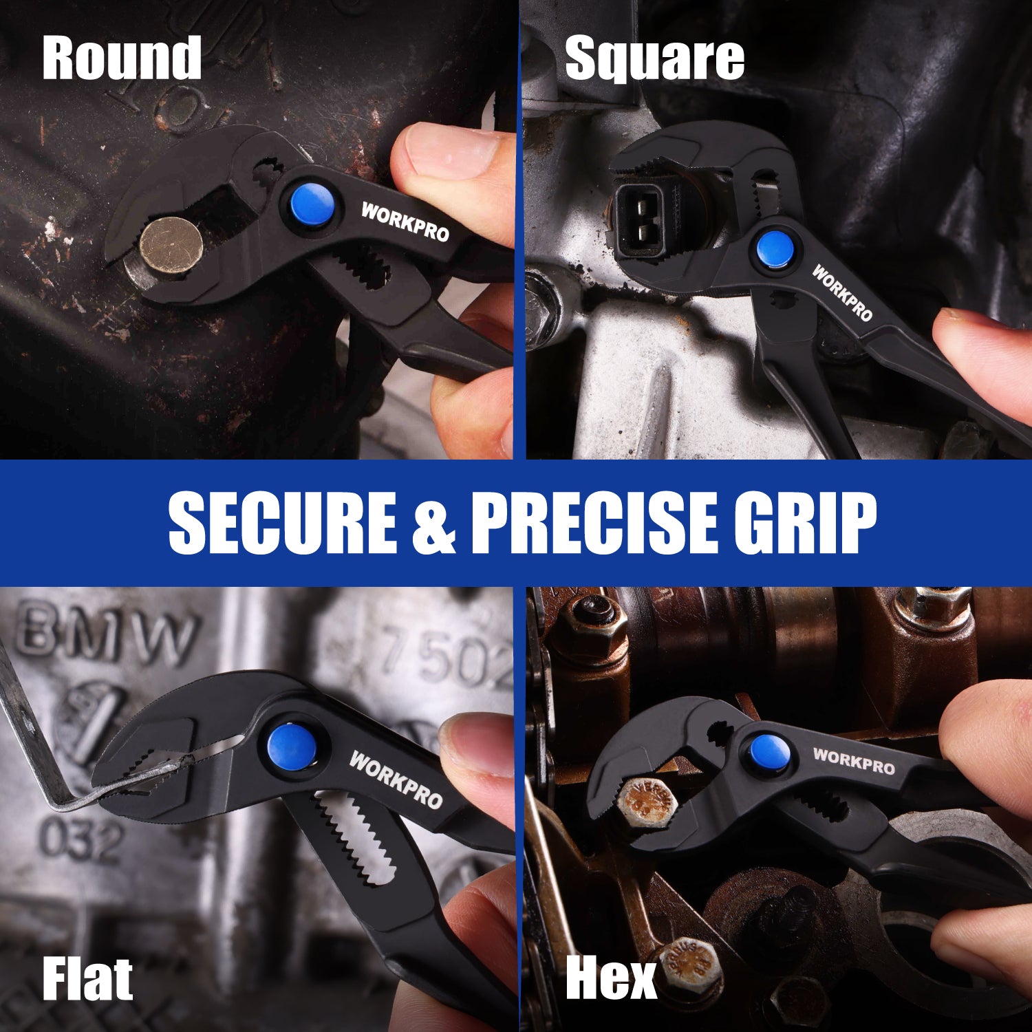 WORKPRO mini water pump plier for round, square, flat, and hex grips