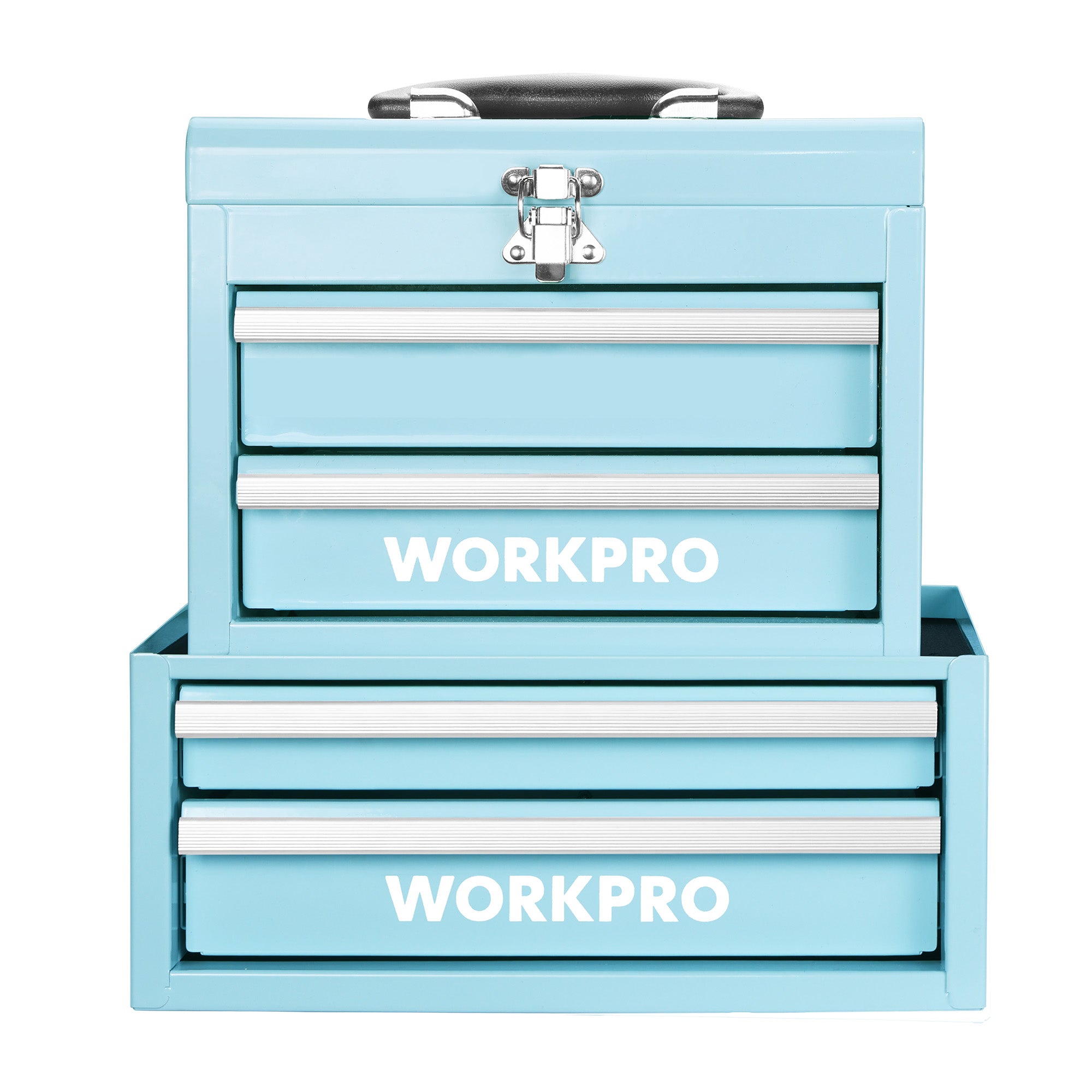 WORKPRO Portable & 12.5" Mini Metal Tool Box, Top Tool Chest Containing Two Drawers, Macaron Blue