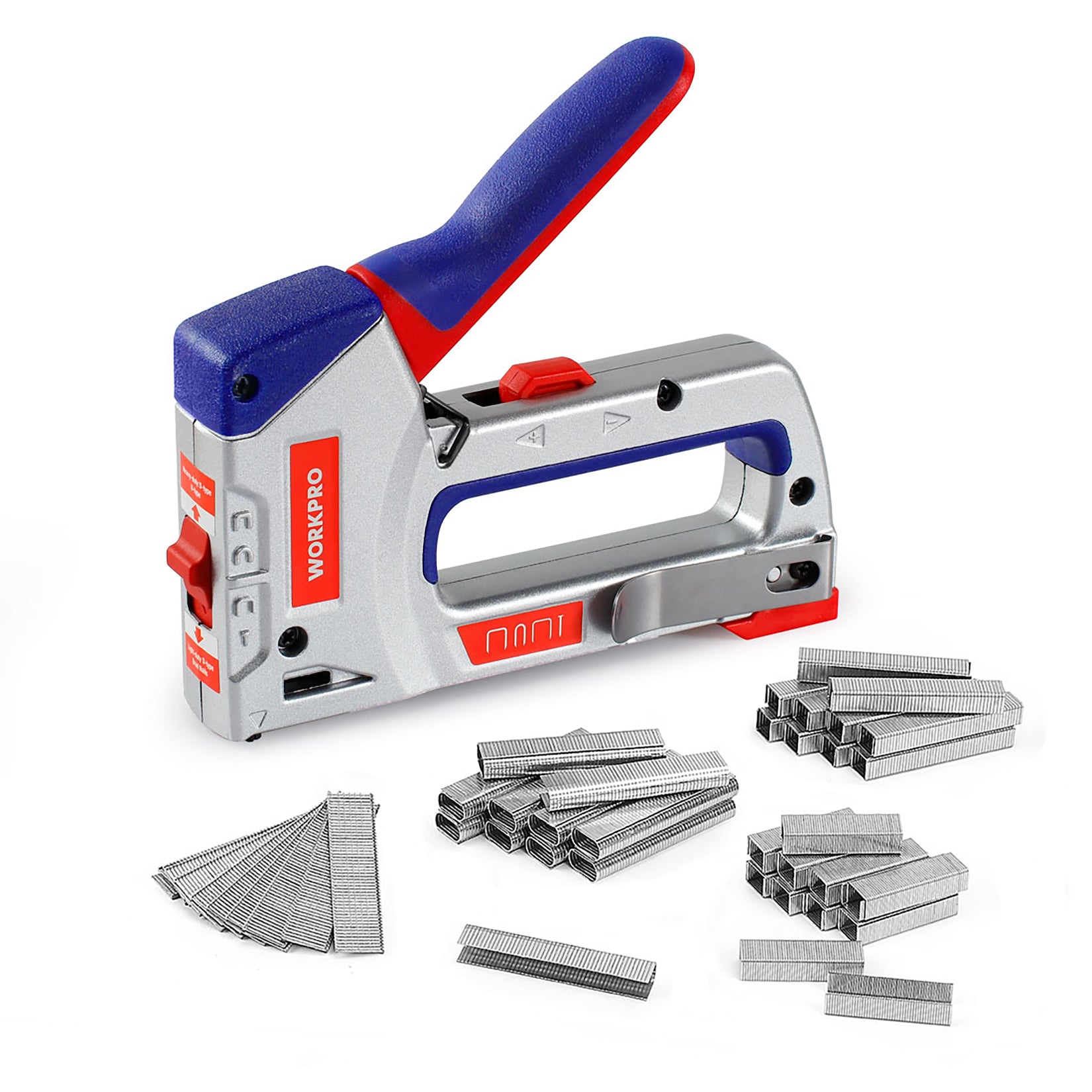 WORKPRO Heavy-Duty 4-in-1 Staple Gun Kit with manual brad nailer, innovation quality and secure durable design