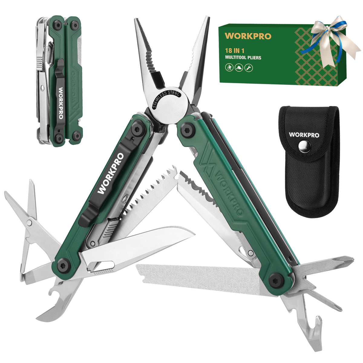 WORKPRO 18-in-1 Multi Tool Pliers, Green