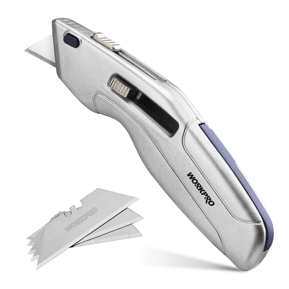 WORKPRO Retractable Utility Knife and Self-retracting Safety Box with 2 Extra Blades Included