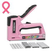 WORKPRO 6-in-1 Manual Brad Nailer Upholstery Stapler Nail Gun - Pink Ribbon