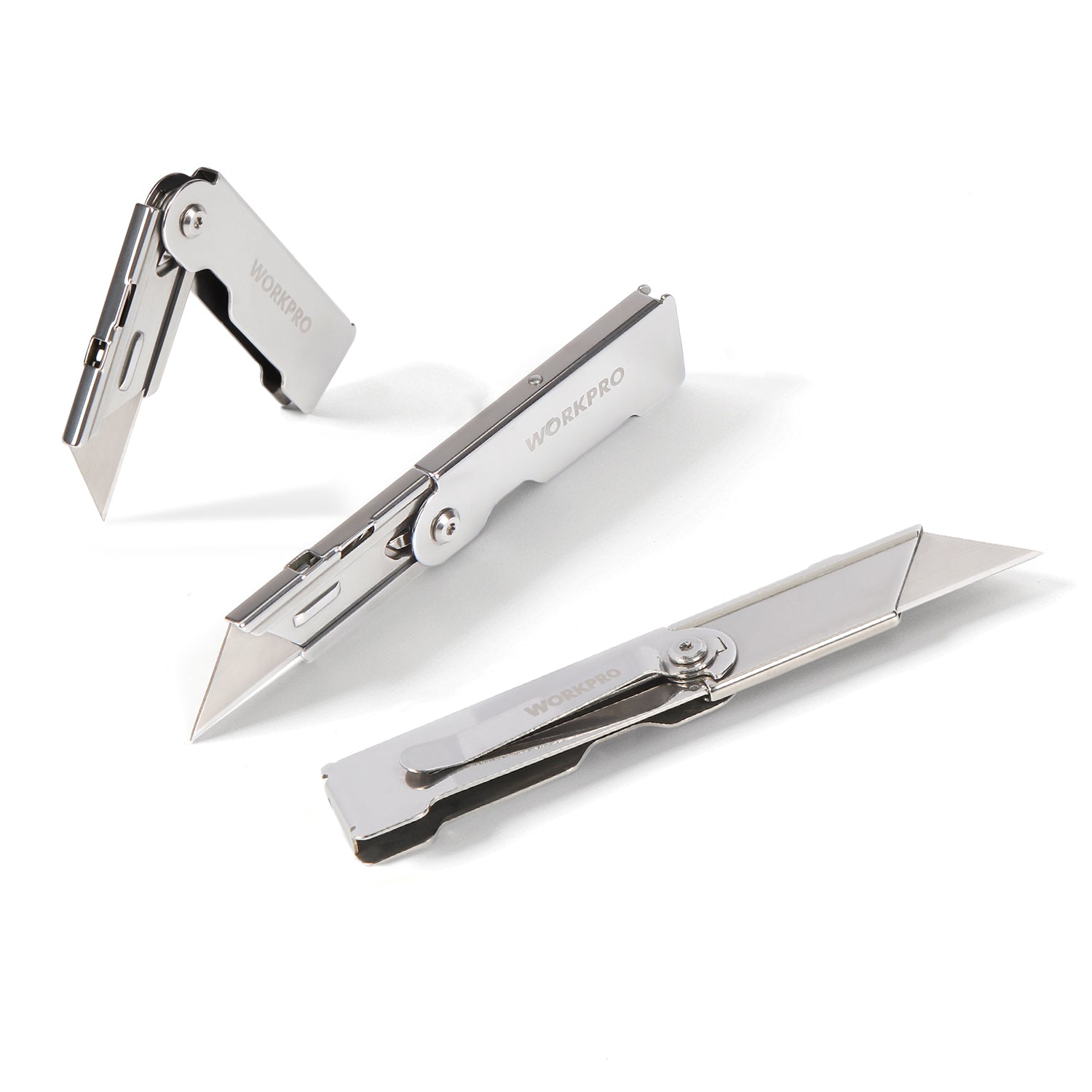 WORKPRO 3 Pcs Quick Change Folding Pocket Utility Knife Set with Belt Clip