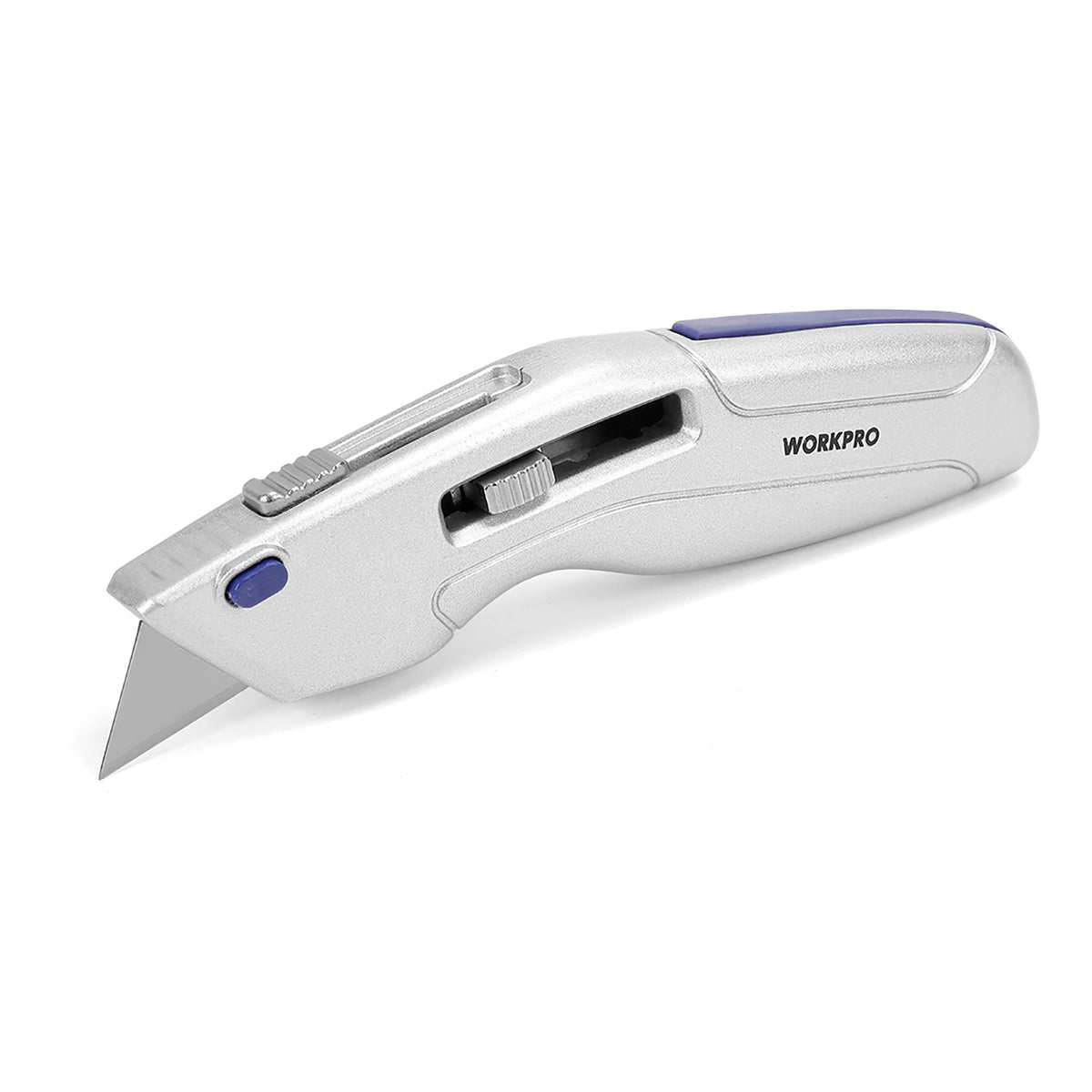 WORKPRO Retractable Utility Knife and Self-retracting Safety Box with 2 Extra Blades Included