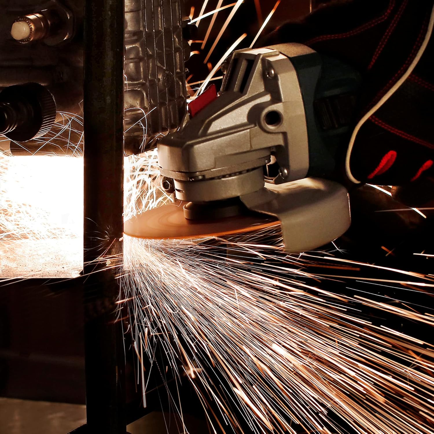 WORKPRO cut-off wheel grinding metal, sparks flying from angle grinder