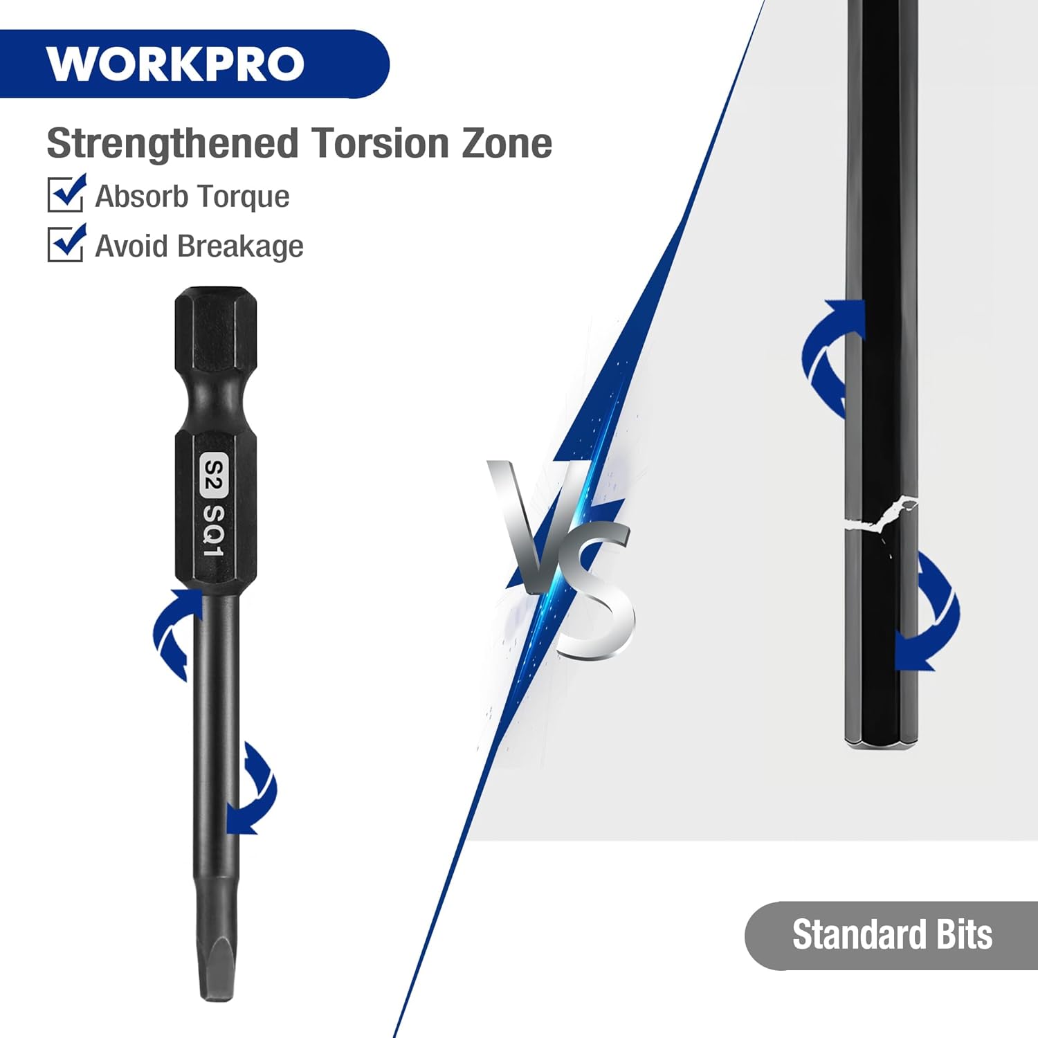 Square screwdriver bit with strengthened torsion zone design and magnetic tip
