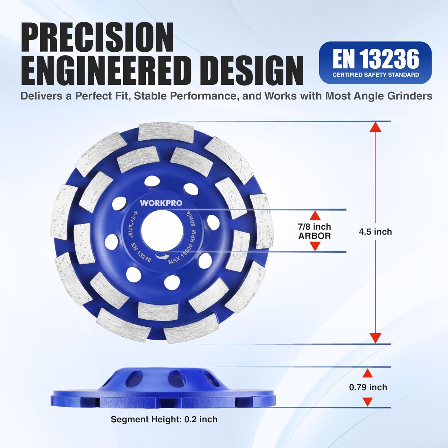 4.5 inch diamond cup grinding wheel with blue base and white segmented rim