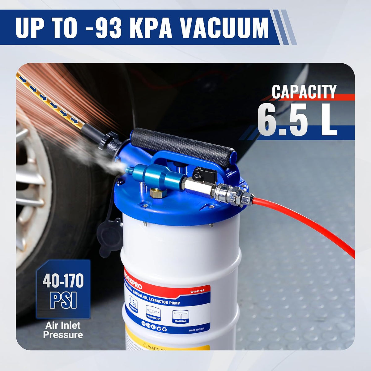 WORKPRO 6.5L Pneumatic/Manual Oil Extractor Pump | Dual Operation Mode, Oil Extraction, 6.5L Capacity