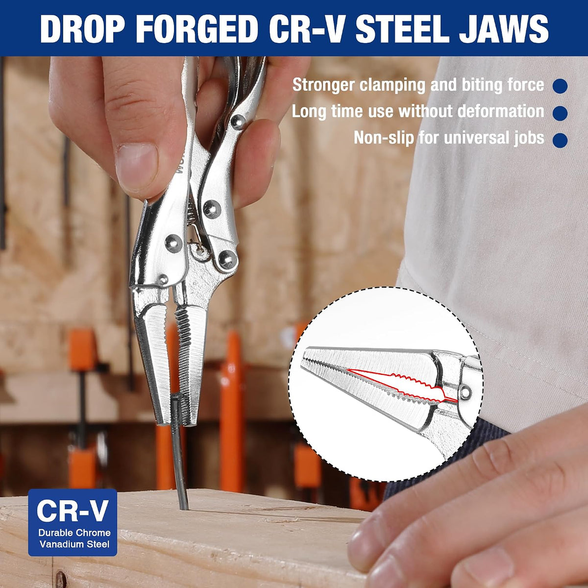 WORKPRO 4-1/2 inch Mini Long Nose Locking Pliers | Chromium-Vanadium Steel Locking Pliers, Locking Adjustable Vise Grips for Clamping Twisting Welding