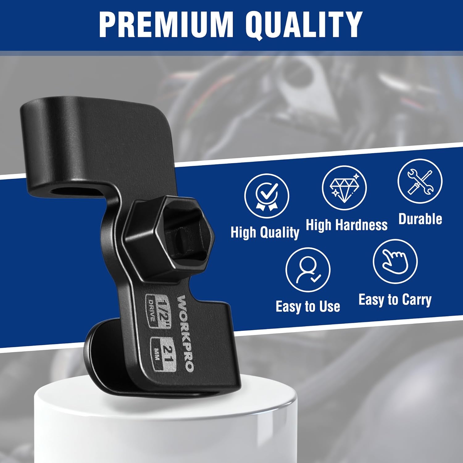 WORKPRO black wrench extender on stand, 1/2 in drive and 21 mm hex socket.