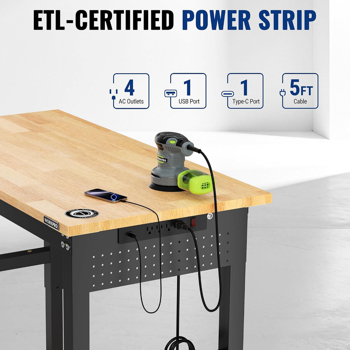 WORKPRO 48"x24" Adjustable Garage Workbench, 2000 LBS, Pegboard