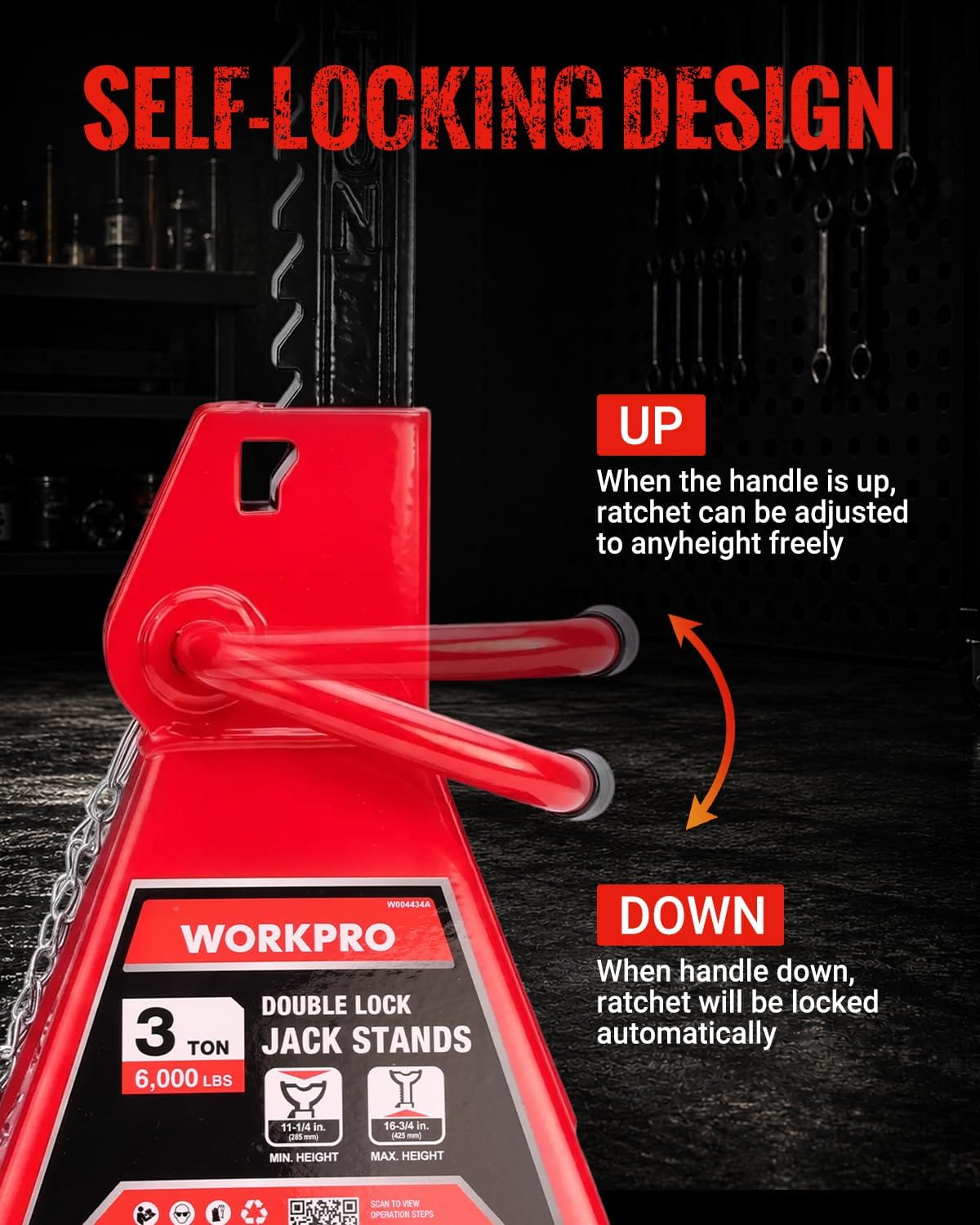 WORKPRO 3 Ton Jack Stands with Double Lock, 6000 LBS Capacity, 1 Pair