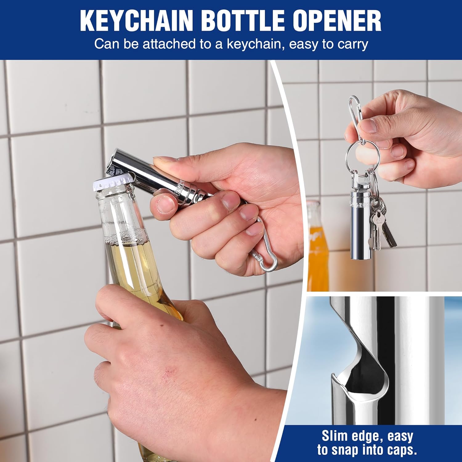 Keychain bottle opener attachment with chrome-silver socket and detachable keys ring