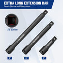 WORKPRO 1/2" Drive Impact Extension Bar Set, 3 PCS Socket Extensions, 3”, 6” and 8” Length, Premium Chrome Vanadium Steel with Black Phosphate Finish