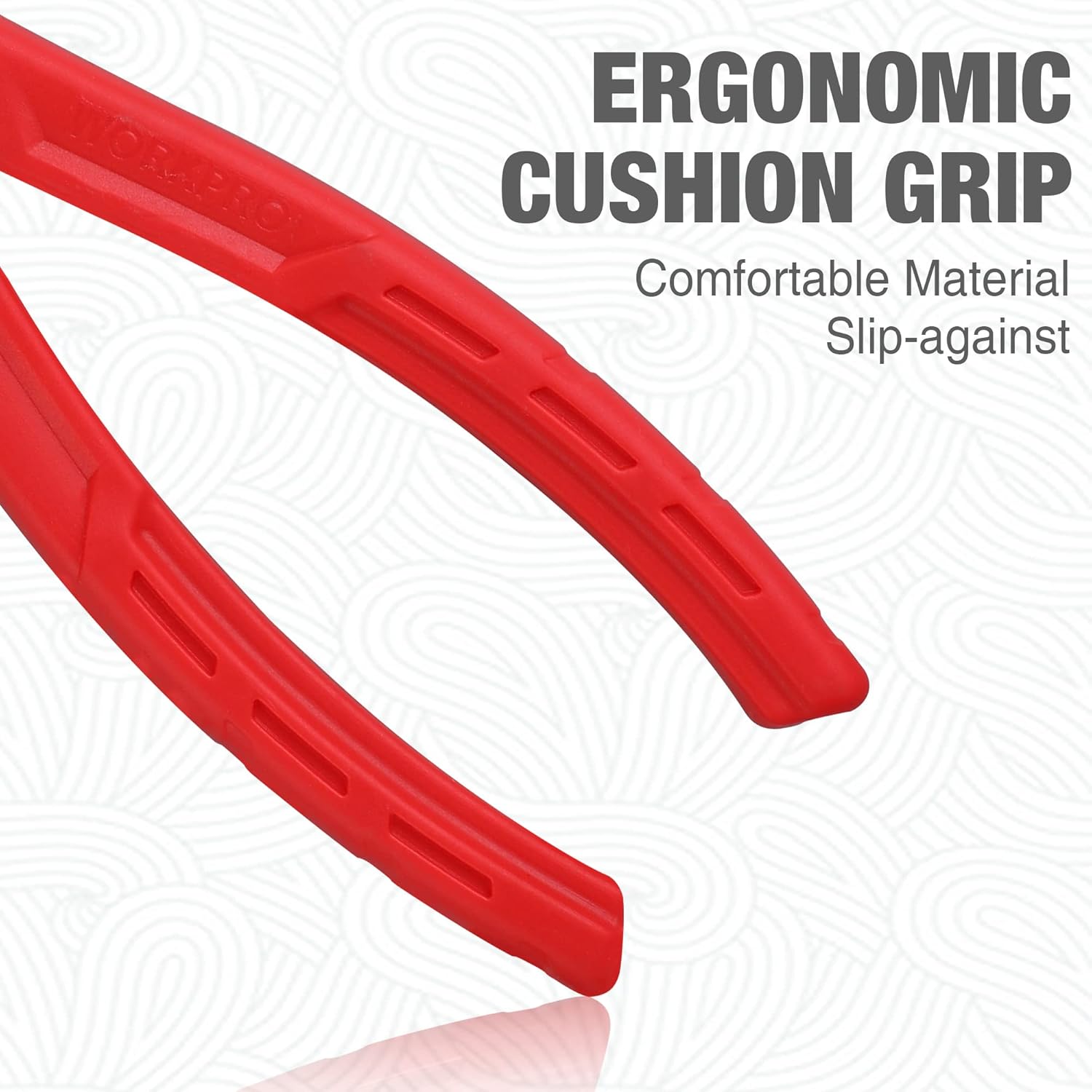 Ergonomic screw extractor pliers with red cushioned grip and textured hold slots