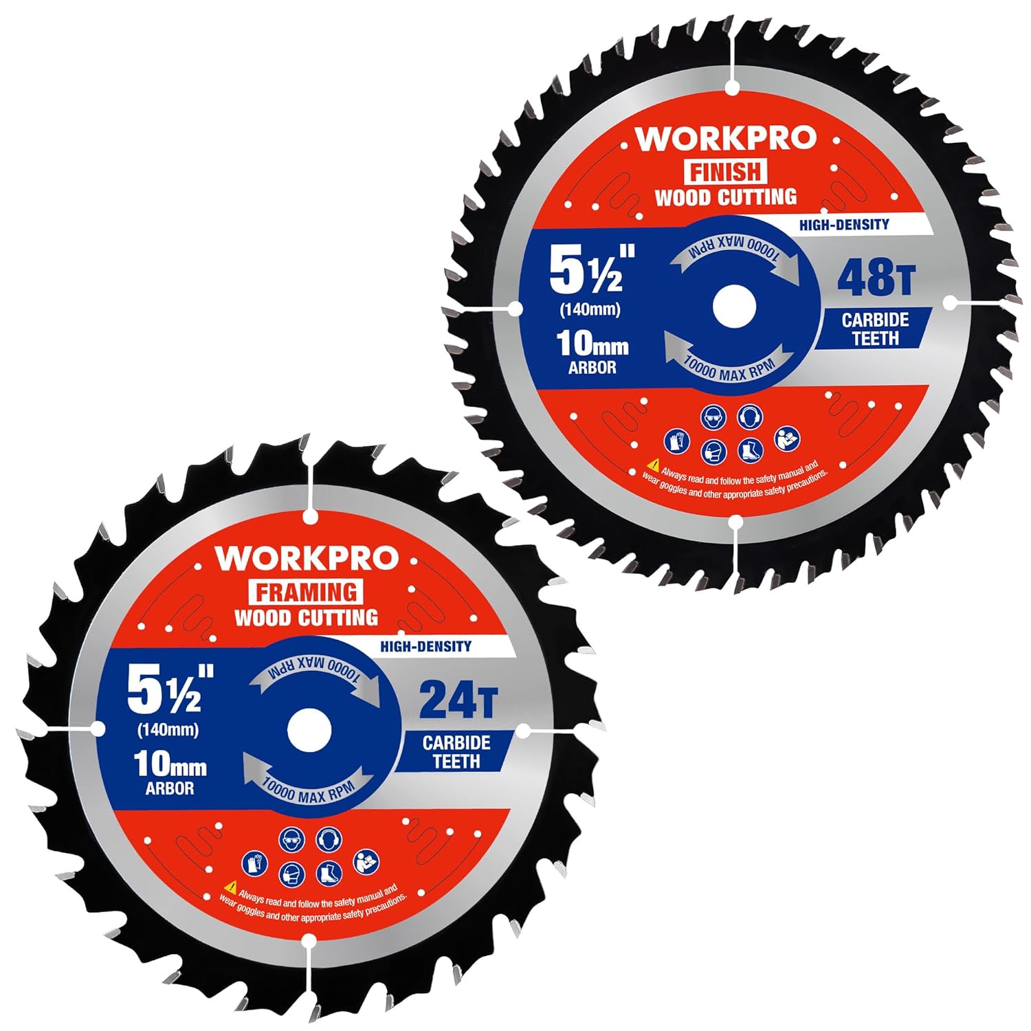 5-1/2 in circular saw blades set, 24T and 48T carbide ATB teeth, two-pack