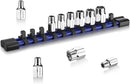 WORKPRO 1/4" Drive Socket Set, 10-Piece Metric CR-V Socket Set with Rail | Standard & Shallow Sockets, External Hex Socket, 4mm to 13mm, 6-Point, Size Markings, PVC Socket Organizer, for Auto Repairs