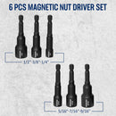 WORKPRO 6 PCS Magnetic Nut Driver Set, 1/4" Hex Shank, Drill Socket Set, Impact Driver Bit Set, 1/4” to 9/16”, Chrome Vanadium Steel, SAE