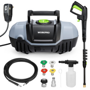 Compact electric pressure washer main unit with accessories and spray nozzle attachments