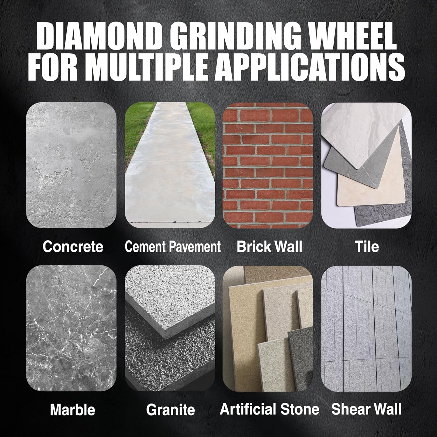 Diamond grinding wheel icon set for concrete, cement, brick, tile, marble, granite