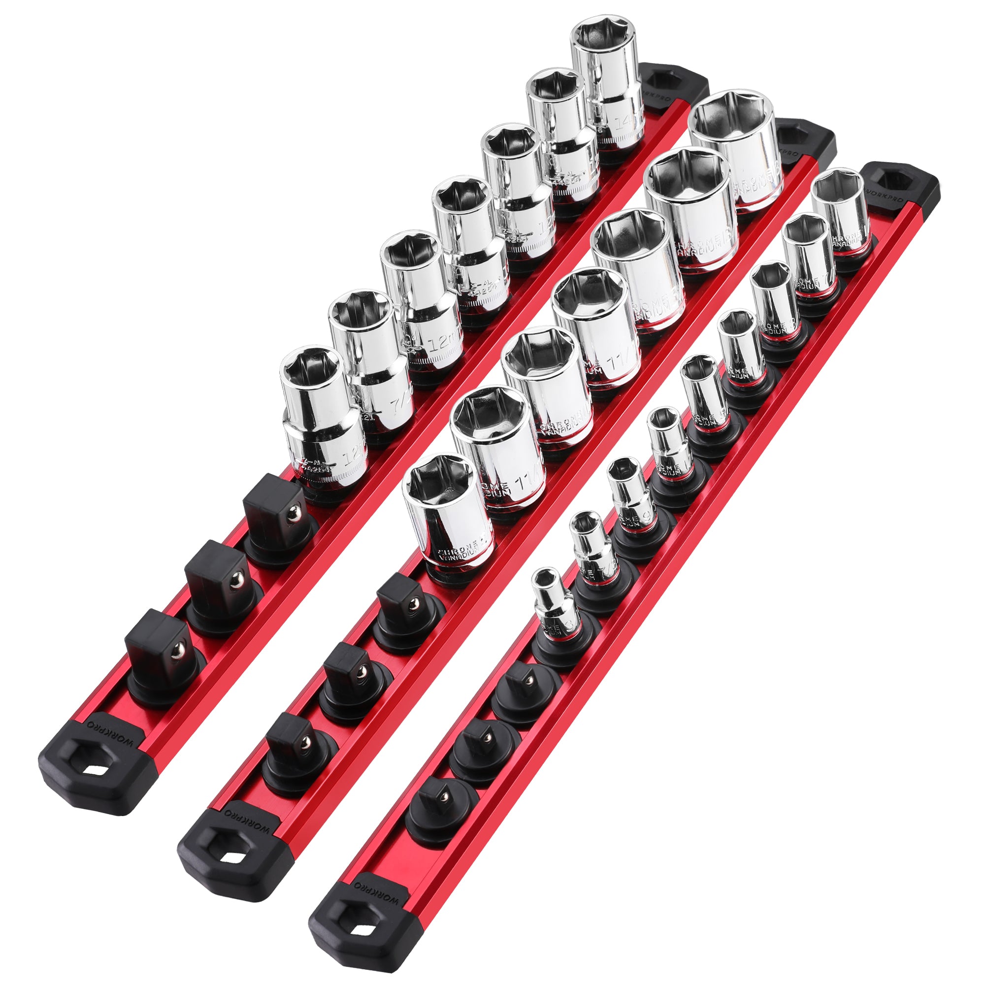 WORKPRO 3 Pcs Aluminum Alloy Magnetic Socket Organizer Set red with innovation quality high-quality secure durable