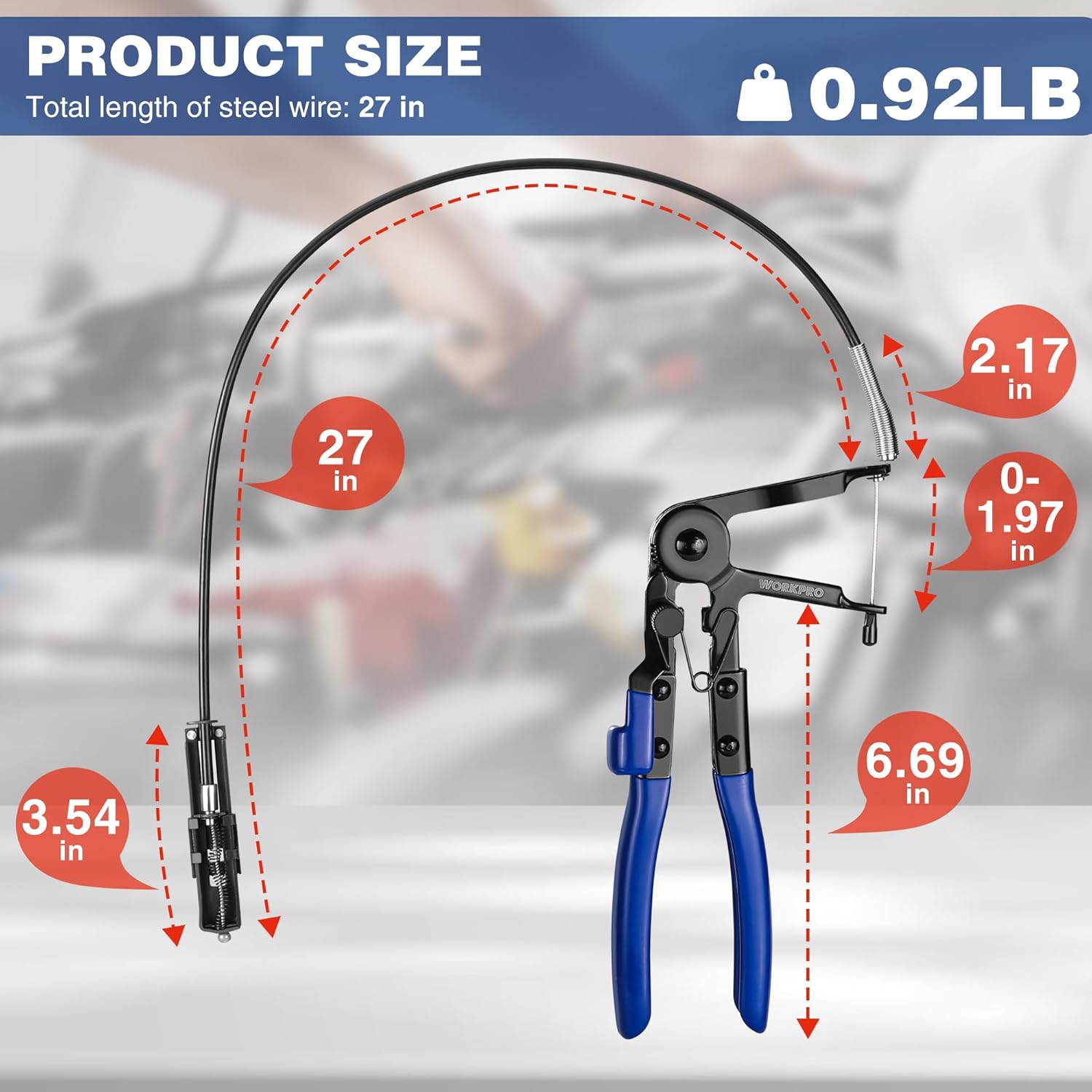 WORKPRO flexible hose clamp pliers with blue handles for spring hose clamps