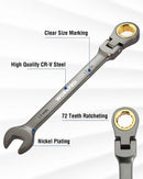 WORKPRO 17 mm Flex-Head Ratcheting Combination Wrench, Cr-V Constructed, Nickel Plating, 72-Teeth, 12 Point Design, Metric