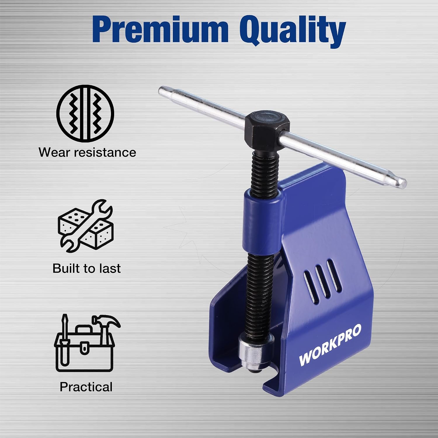 Blue compression sleeve puller with steel rods and threaded screw, wear-resistant design