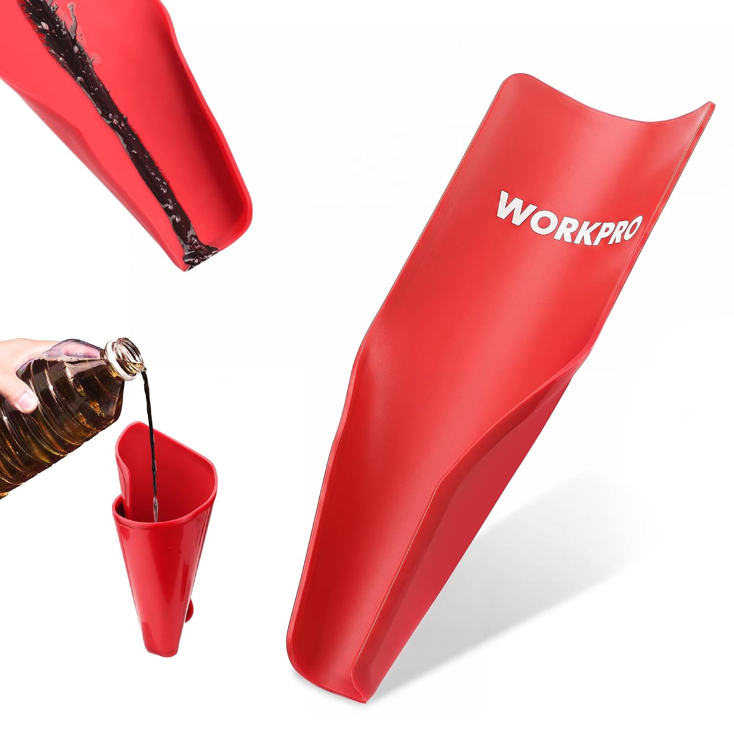 WORKPRO red flexible oil funnel, foldable spout with logo