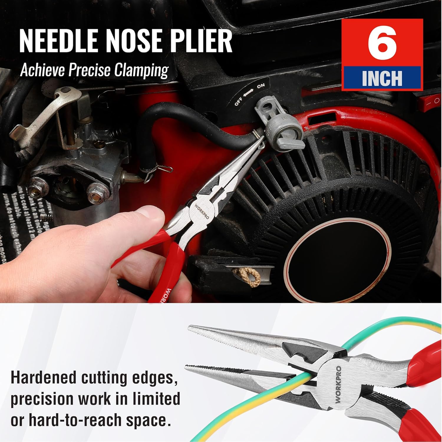 6 in needle-nose plier with precision clamping tip
