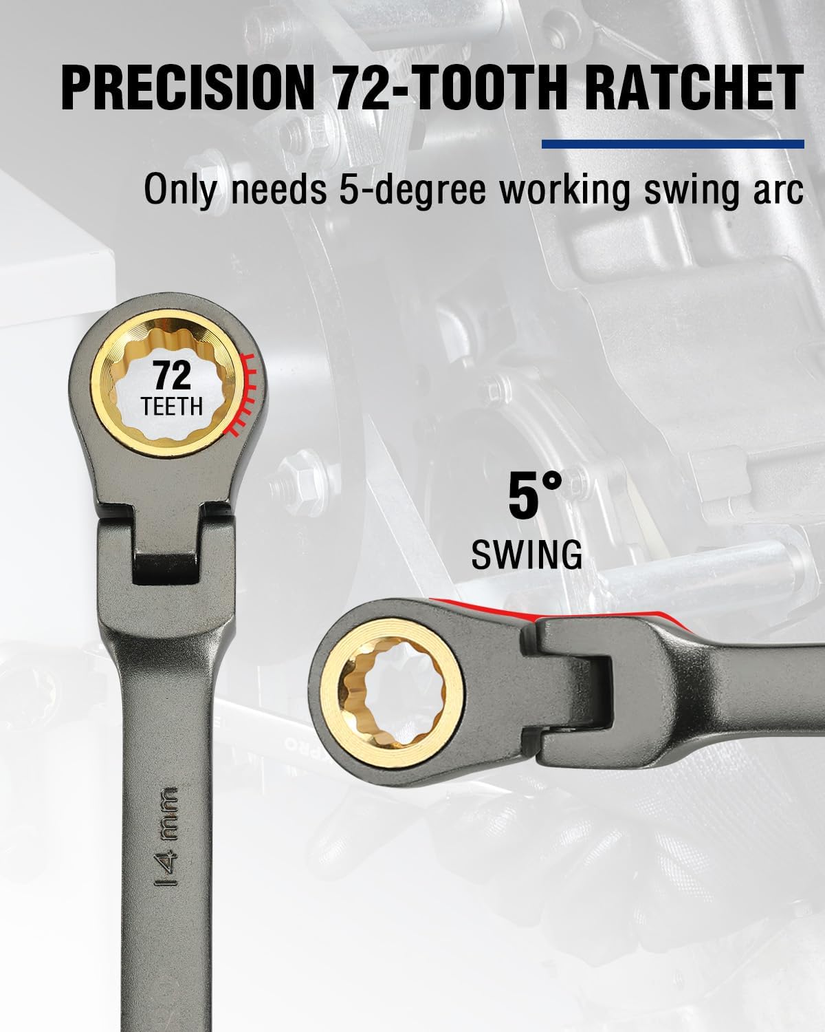 14 mm precision 72-tooth ratchet combination wrench, nickel-plated 12-point box