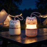 Kids camping lantern pair with unicorn design, warm light glow and hanging loop handles