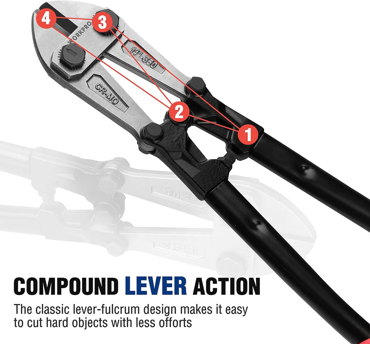 WORKPRO 14" Bolt Cutter, Bi-Material Handle with Soft Rubber Grip, Red&Blue
