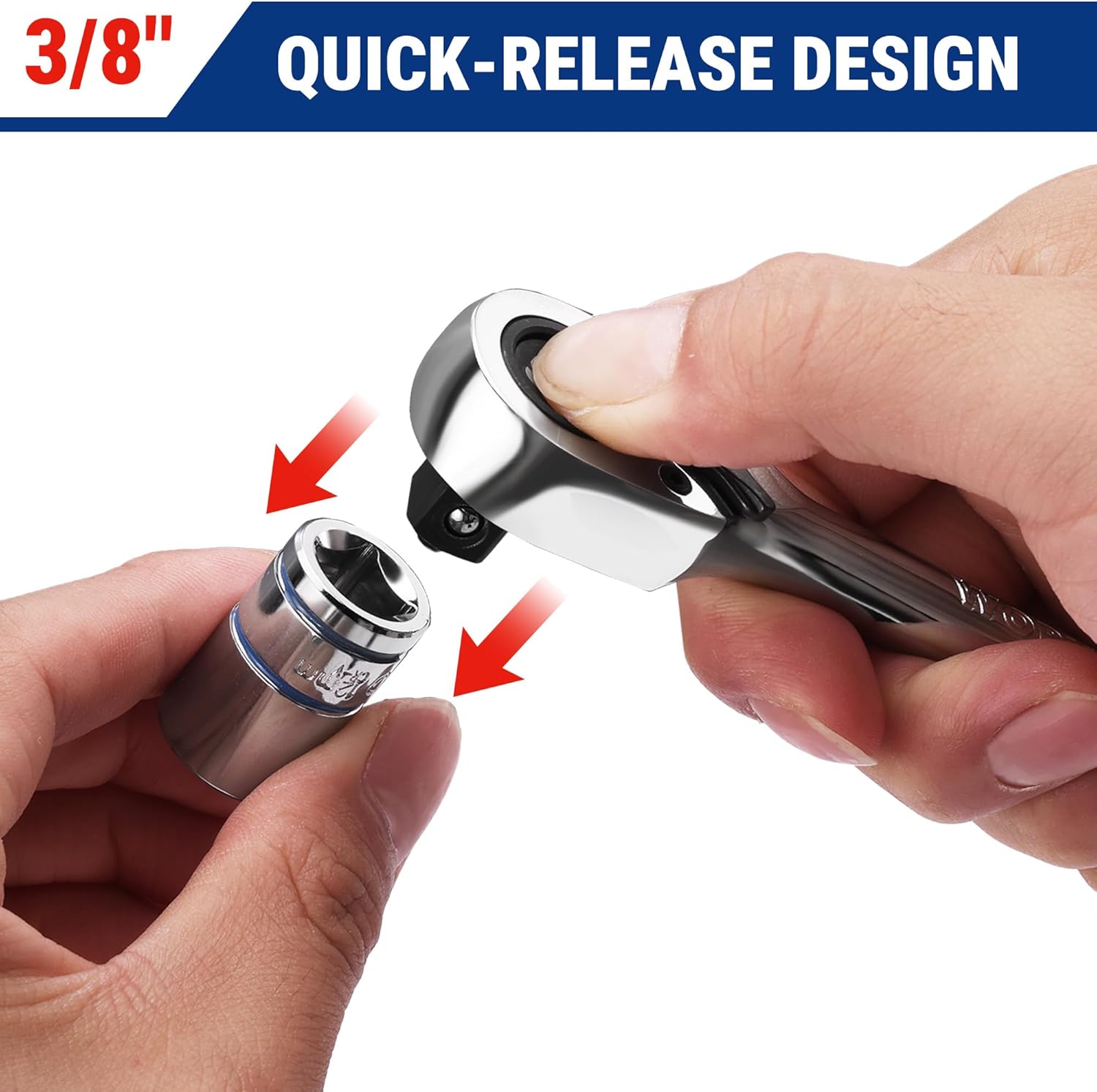 WORKPRO 3/8-in quick-release ratchet head with bit removed and hands