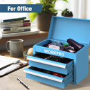 WORKPRO Mini Metal Tool Box with 2 Drawers and Top Storage, Small Tool Chest with PVC Liners and PP Feet Pads, Cold Rolled Steel Toolbox with Magnetic Tab, Blue (W)