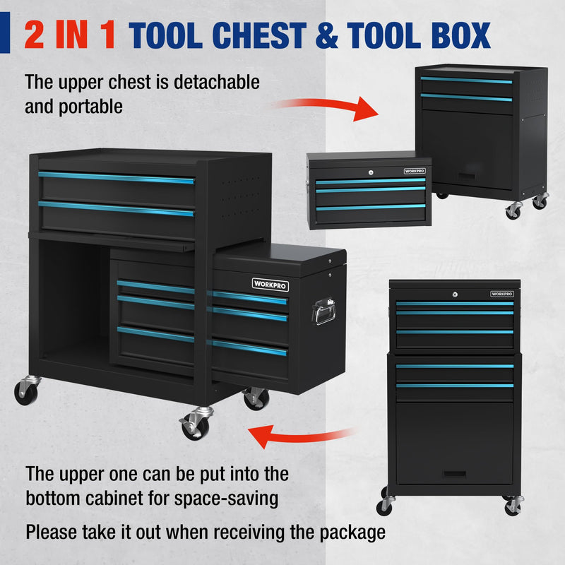 WORKPRO 5-Drawer Rolling Tool Chest, Sliding Metal Drawer Rolling Tool Storage Cabinet