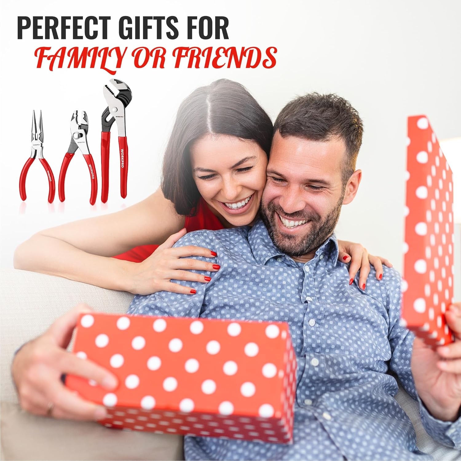 3-piece pliers set with red handles, ideal for family or friend gifts