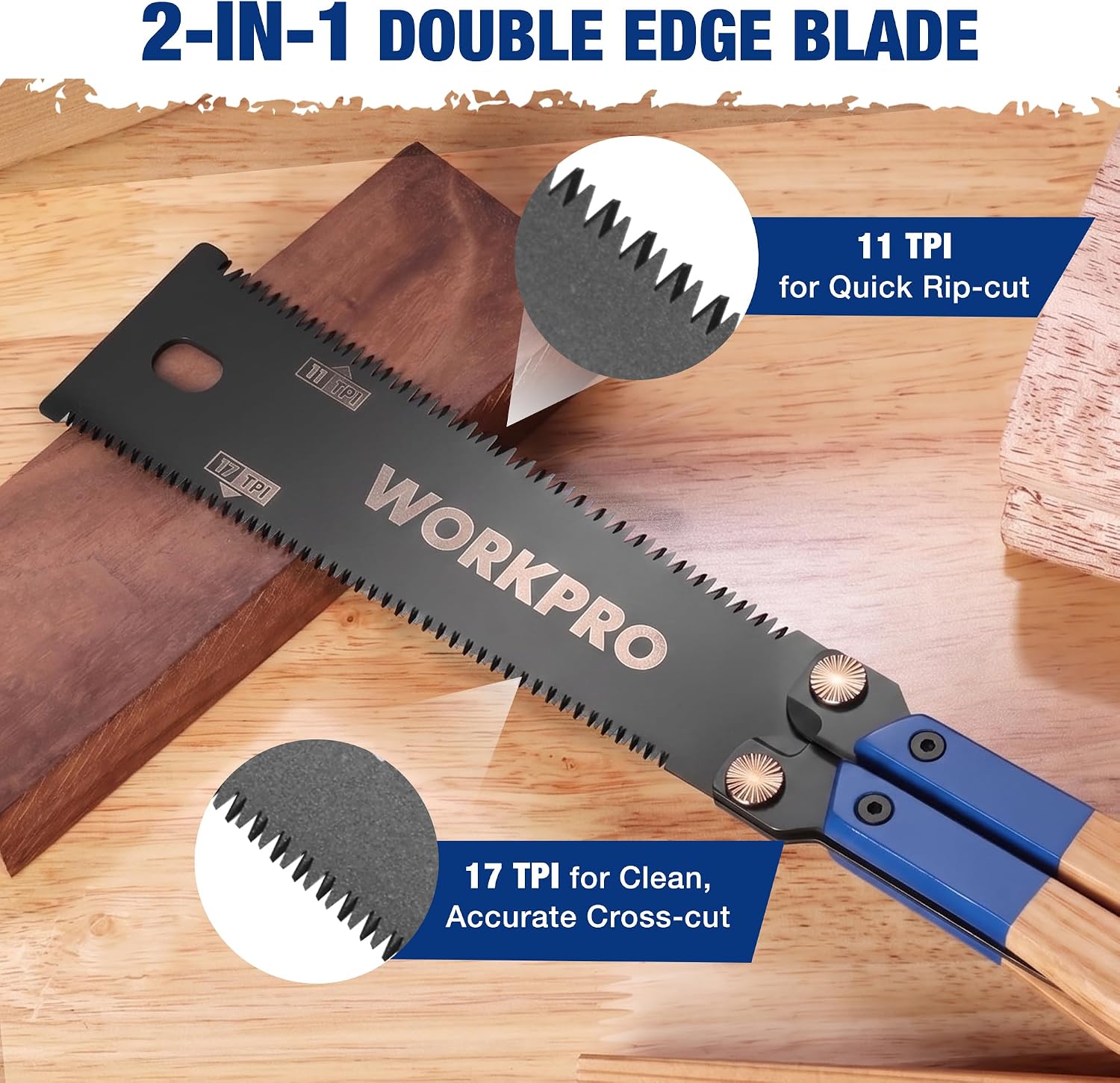 WORKPRO 6'' Folding Japanese Hand Saw, Double-Edged Pull Saw with 11&17 TPI