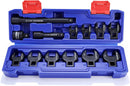 WORKPRO 3/8" Drive Crowfoot Wrench Set, 13 Pcs Metric Crowfoot Wrench Set with 2 Extension Bars, 1/2" to 3/8" Adapter, Portable Storage Box, 10mm to 19mm, Black Electrophoretic Coating