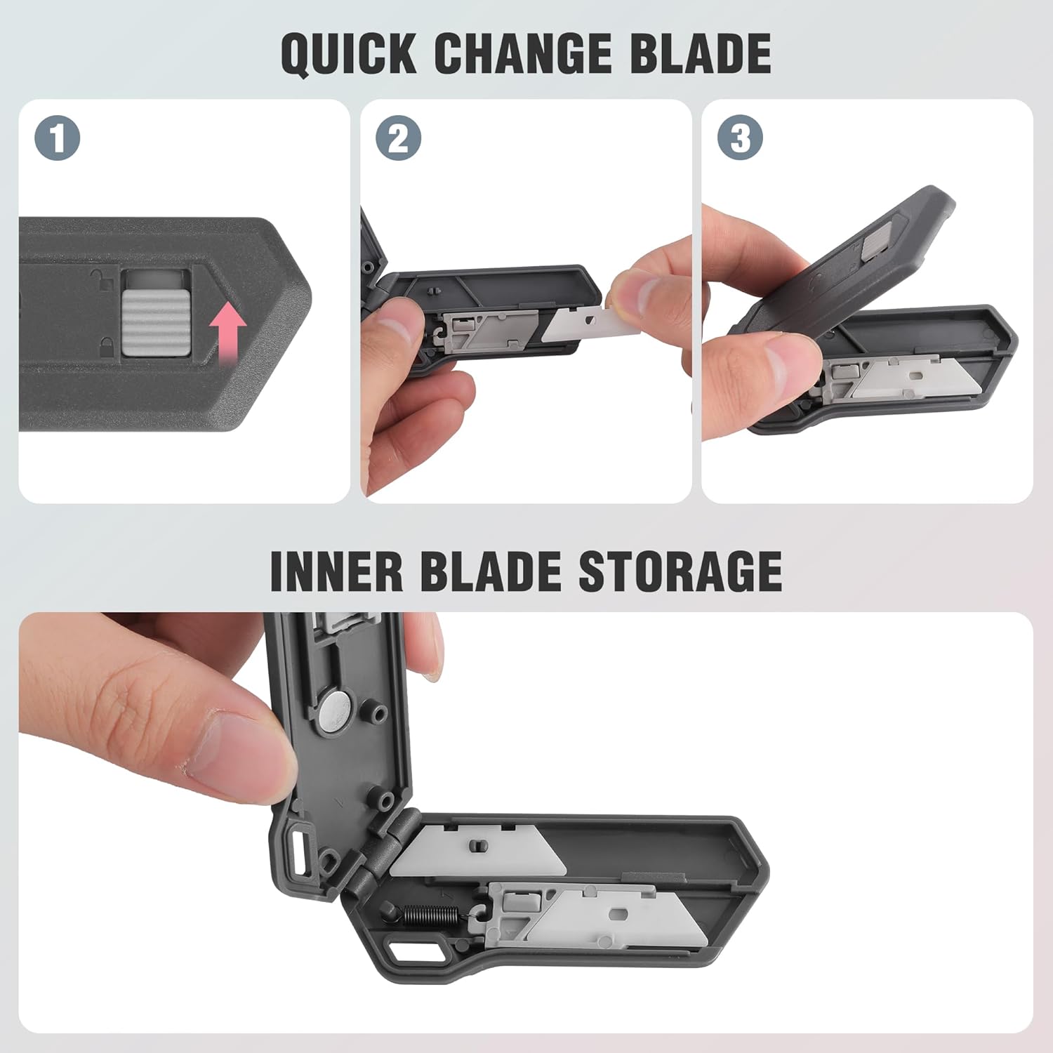 Retractable safety box cutter quick-change blade with inner blade storage compartment