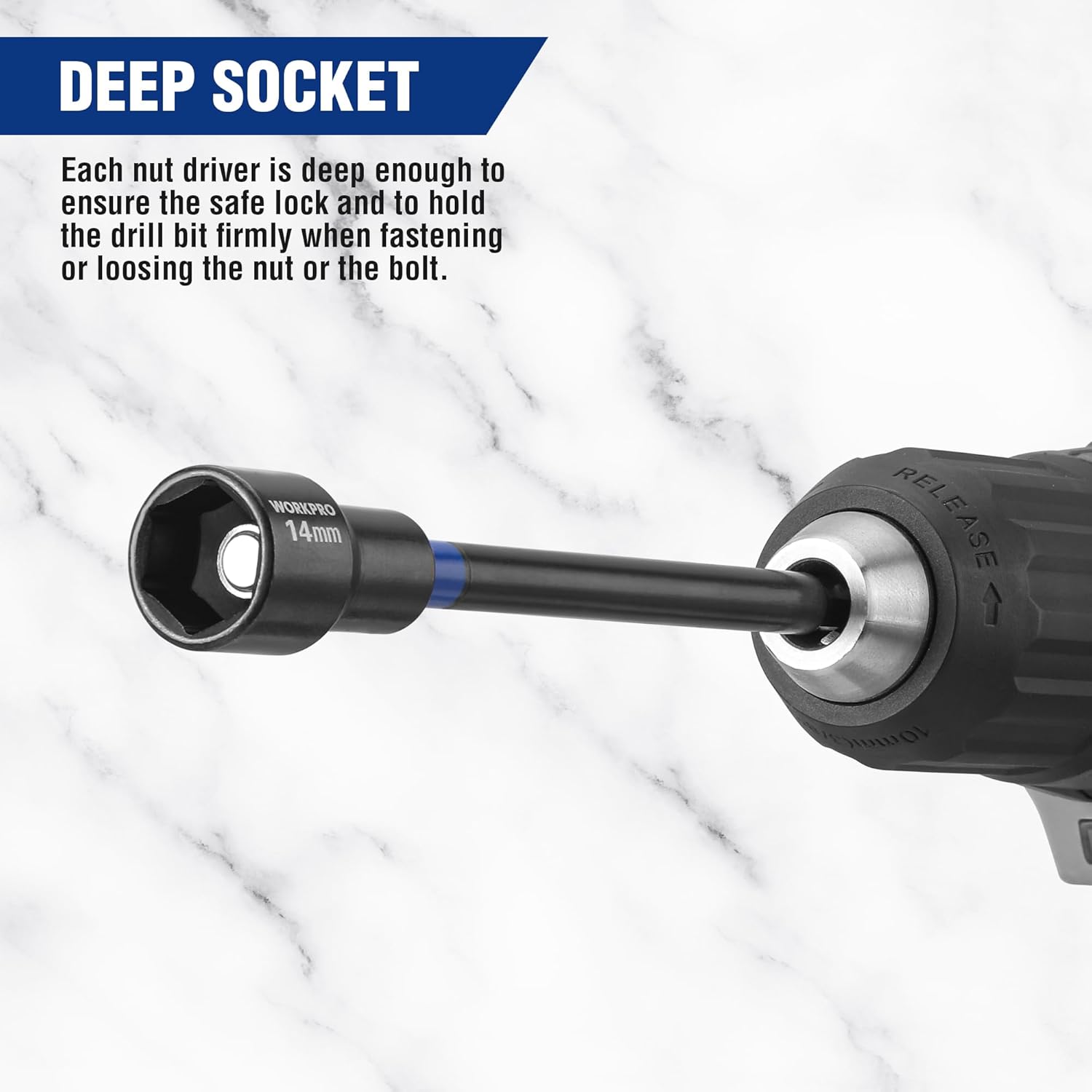 Deep socket long magnetic nut driver with blue band and extended shank