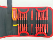 Insulated screwdriver set in red-and-black zip case with assorted tips