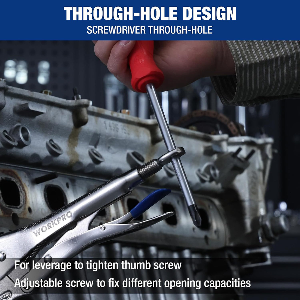 WORKPRO 5" Curved Jaw Locking Pliers with Screw Extractor, CR-MO Steel Construction with Perforated Screw, Multipurpose Clamping Tool for Automotive, Welding, and Home DIY