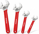 WORKPRO Red Adjustable Wrench Set, 6-inch, 8-inch, 10-inch, 12-inch Wide Jaw Wrenches with Metric and SAE Scales, Rubber Grip, Heat-Treated Steel for Home Repairs, Plumbing, and Garage Work