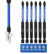 WORKPRO PH2 impact screwdriver bit set, 1/4 in hex shank, 6-piece holder, blue tips