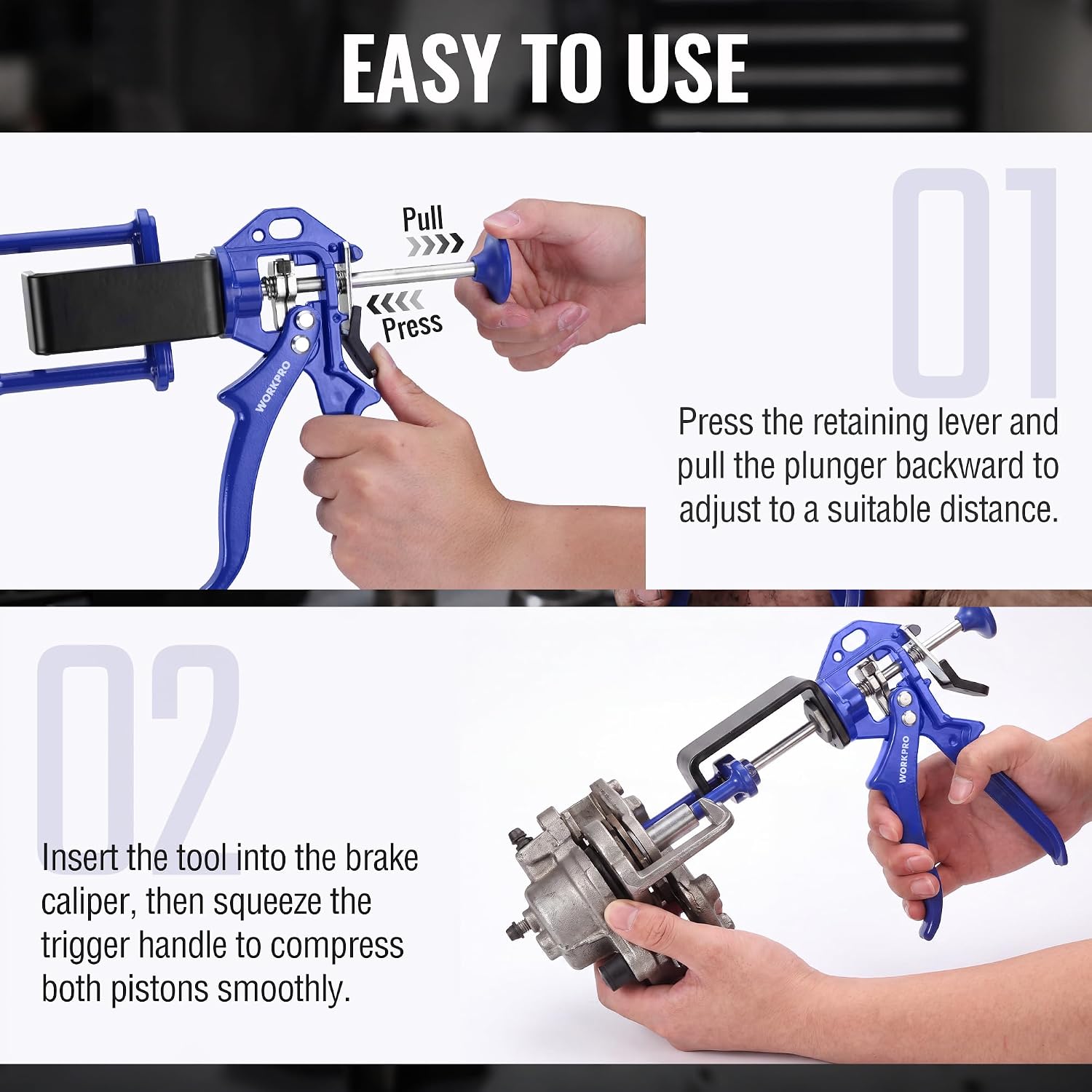 WORKPRO Heavy Duty Dual Piston Brake Caliper Compressor for Pad Replacement